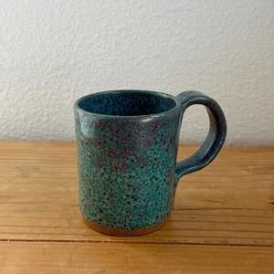Speckled Teal Stoneware Mug Signed Handmade Studio Pottery Dated 2001